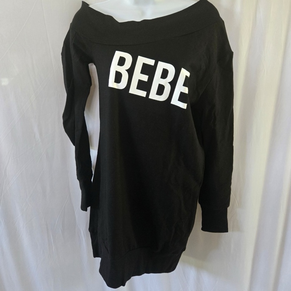 Bebe Bold Black Off-Shoulder Ruffle sleeve dress. New sz S